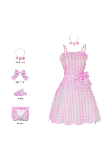 Vestido rosa a cuadros vintage de la década de 1950